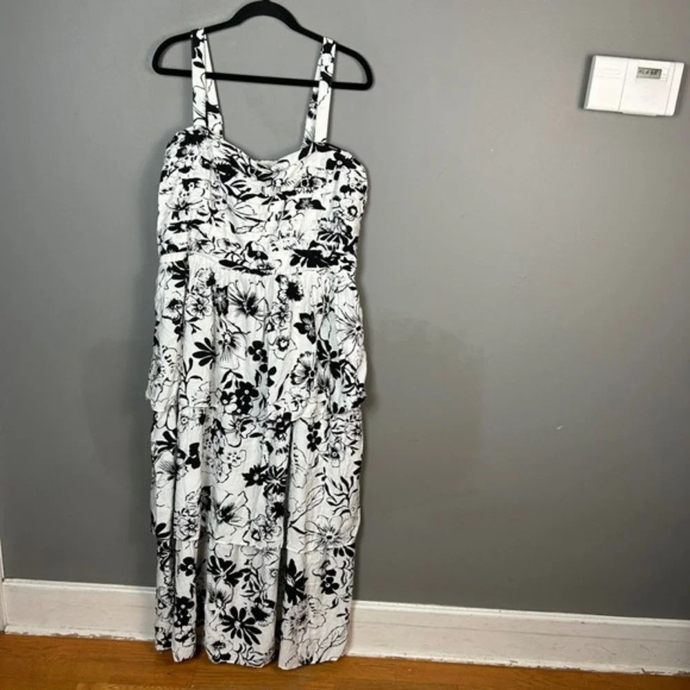 Abercrombie & Fitch Emerson Maxi Dress XXL Floral strappy Floral Black‎ White